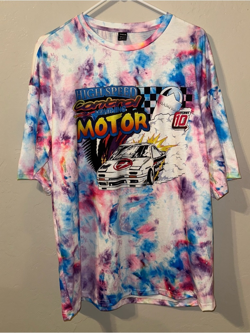 SHEIN Multicolor Tie-Dye Racing Graphic Tee